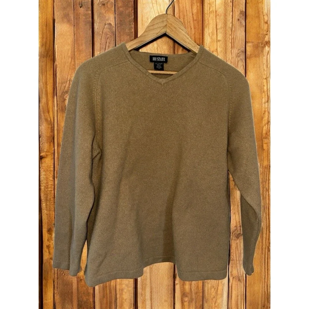 111 State 100% Cashmere Sweater Men’s Medium Tan V Neck Pullover